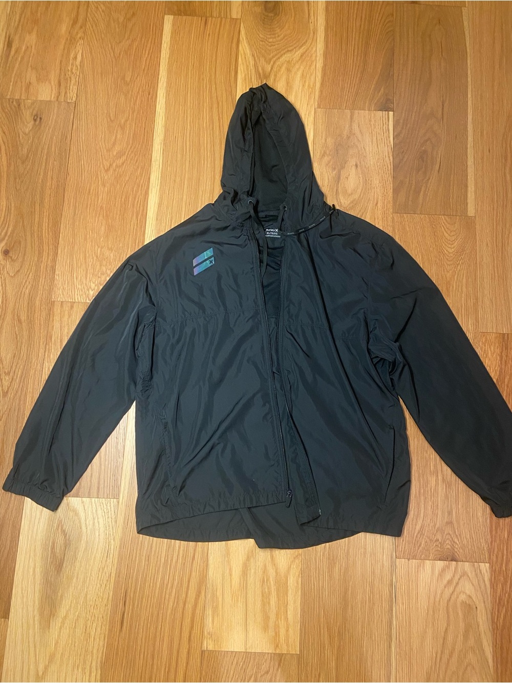Men's Black Hooded Windbreaker Jacket